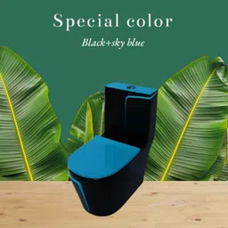 d o t Premium Quality C027 Premium Quality Shining Black commode with T.Blue Finishing Line and Round Western Commode image 2