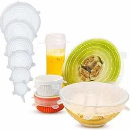 sawera Silicone Stretch Lids Flexible Covers for Rectangle, Round, Square Bowls, Dishes, Plates, Cans, Jars, Glassware and Mugs (Free Size) - Set of 6 5 inch Lid Set (Silicone) 5 inch Lid Set image 3