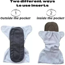 aerex Reusable Daiper for Baby Cotton 3 Diapers & 3 Black Insert Pads For 0 to 3 Year image 2