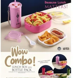 riseon Pink NEW WOW LUNCH BOX & WATER BOTTLE COMBO - 3 Containers Lunch Box (800 ml) 1 Containers Lunch Box image 3