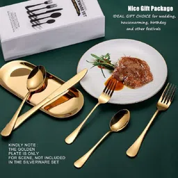 laprex Luxury Golden Steel Flatware Set,Cutlery Set Spoon,Fork & Knife Set,Kitchen Item Stainless Steel Cutlery Set image 5