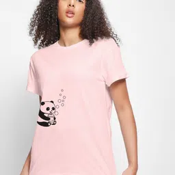 bewakoof Women Graphic Print Round Neck Pure Cotton Pink T-Shirt image 2