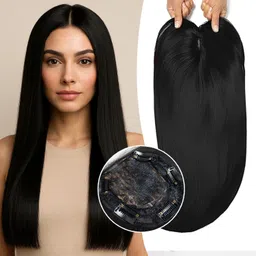 getvock 5 Clip Matt hair Middle Partition Synthetic Topper (Black Color, 22 Inch) Hair Extension image 3