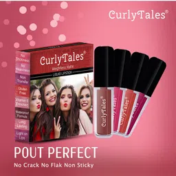 CurlyTales Set of 4 Lightweight & Waterproof True Matte Liquid Lipsticks 4 ml Each-Red 03 - Pink Nude 08 - Nude 09 - Maroon 14 image 2