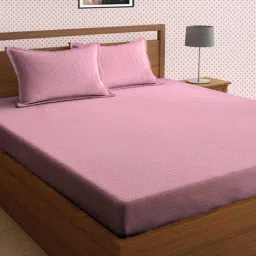 arrabi Pink Abstract 300 TC Cotton Blend Queen Sized Bed Sheets with 2 Pillow Covers-picture-39