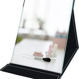 cathiya sales Folding Mirror Round Compact Mirror PU Leather Vanity Mirror with Stand for Desk-picture-10