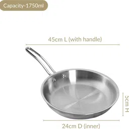 nestasia Tri Ply Thick Stainless Steel Fry Pan Induction Safe Fry Pan 24 cm diameter 1.75 L capacity image 2