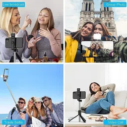 PunnkFunnk R1S Bluetooth Extendable Selfie Stick with Wireless Remote and 2 Level Fill Light for Making TikTok, Vlog Videos and Tripod Stand Selfie Stick for for Mobile and All Smart Phones Tripod (Black, Supports Up to 400 g) Cable, Bluetooth Selfie Stick image 5