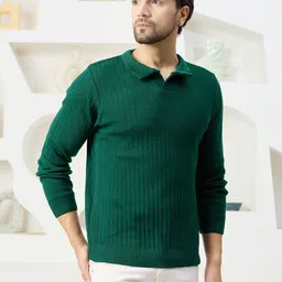 kvetoo Men Self Design Collared Neck Dark Green Sweater-picture-12