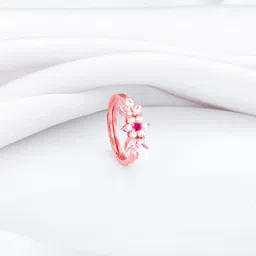 giva Sterling Silver Rose Gold Leafy Floral Ring for Women and Girls Silver Zircon Rhodium Plated Ring image 1