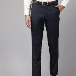 park avenue Men Slim Fit Dark Blue Polyester Trousers image 1