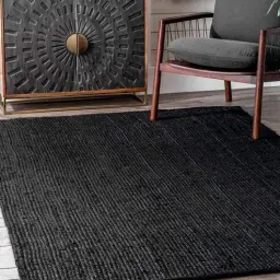 Black Solid Jute 4 ft x 6 ft Hand Woven Carpet by HabereIndia-picture-27