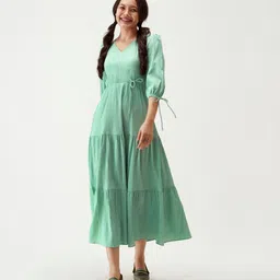 aask Women Fit and Flare Light Green Ankle Length Dress-picture-28