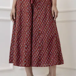 gulmohar jaipur Women Regular Fit Maroon Pure Cotton Trousers-picture-15