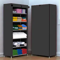 saintwod 6 Shelf Foldable Collapsible Wardrobe Storage Organizer Almirah Cloth Rack Micro Fiber Collapsible Wardrobe-picture-15