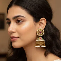 Lunexa Traditional Ethnic studded Gold Plated Big Oxxidize For Gils Beads, Cubic Zirconia Alloy, Glass Earring Set, Jhumki Earring, Stud Earring, Drops & Danglers image 4