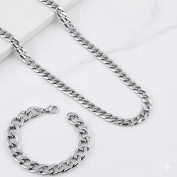 etrader Chain and Bracelet Set for Men Silver Plated Metal Chain Set-picture-27
