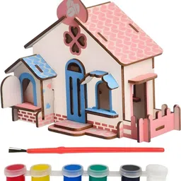 gold leaf Chocolate House 3D Wooden Puzzle Toy – DIY Painting & Educational Craft Kit-picture-43