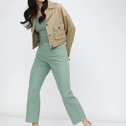 tokyo talkies Women Boyfriend Mid Rise Light Green Jeans image 5