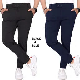 sumitgarment Pack of 2 Men Solid Black, Blue Track Pants-picture-27