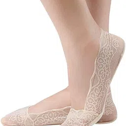 ramanuja - fashion as unique as you are. RAMANUJA - Anti-skid Lace No Show Socks/Foot Cover for Women/Girls Beige (Pack of 3) image 1