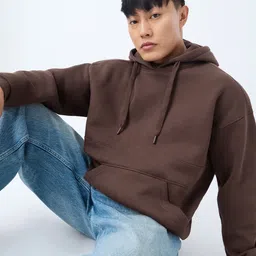 the souled store Men Full Sleeve Solid Hooded Sweatshirt image 2