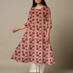 world of mystery Women Floral Print Cotton Blend Anarkali Kurta-picture-12