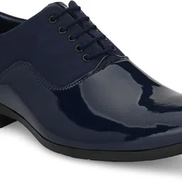 here&now Blue Patent Synthetic Leather Party Office Shoes Lace Up For Men image 2