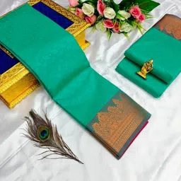 poontamil soft silk Self Design, Woven, Floral Print Kanjivaram Polyester Saree-picture-25