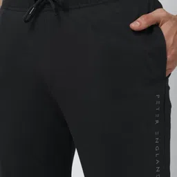 peter england Men Solid Black Track Pants image 4