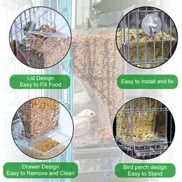 qpets Automatic Bird Feeder, Parrot Seed Feeders with Perch Acrylic Transparent Seed Window Bird Feeder Bird Feeder image 3