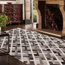 dazzhome Brown Hair On Leather Stripes Hand Woven 4X6ft Carpet-picture-29