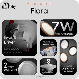 murphy Flora 7W LED Down Light, Cool White Light, Round, Recess (Pack of 2) Ceiling Light Ceiling Lamp image 2