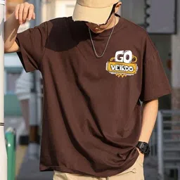 veirdo Oversized Men Typography Round Neck Pure Cotton Brown T-Shirt-picture-11