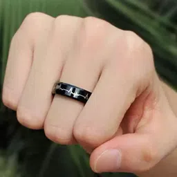 heer collection Valentine Collection Heart Beat Black Color Ring for Boys and Girls Stainless Steel Titanium Plated Ring image 2