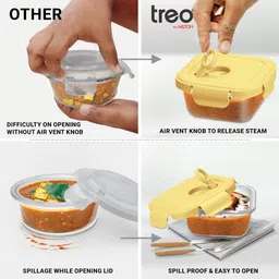 treo Lumino Fresh Square Borosilicate Glass Lunch Box Set of 3 Yellow 320ml Each, Bag 3 Containers Lunch Box image 3