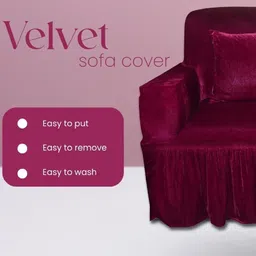 turiya Velvet, Polyester 3 Seater Sofa Plain Cover image 2