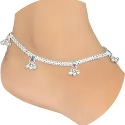 shashi ornaments 10.2inch 32gms Women and Girls Silver Plated White Metal Payal Anklets Indian Traditional Ethnic Fashion Foot Jewellery Artificial Alloy Anklet-picture-10