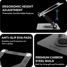 AMKETTE Ergo Hi-Rise 360 Metal 15.6 inches Carbon Steel Desk Stand Rotatable Laptop Stand with Adjustable Height Compatible with Universal Laptops image 2
