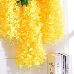 satyam kraft 3 pcs Artificial Wisteria Hanging Flowers for Home Decor festival decoration Yellow Westeria Artificial Flower image 4