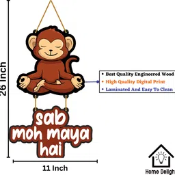 home delight Sab Moh Maya Hai- Monkey Wooden Wall Hanging Decoration, Home Decor, Gift Item image 5