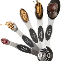 touaretails Stainless Steel Dual Sided Magnetic Stackable Measuring Spoons Set for Dry and Liquid Ingredients for Cooking & Baking (Set of 5) Stainless Steel Measuring Spoon Set image 2