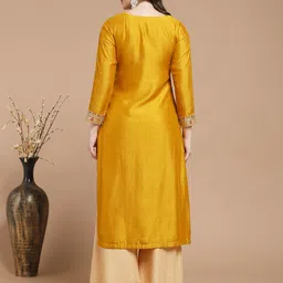 rare thread Women Embellished, Embroidered Silk Blend A-line Kurta image 2