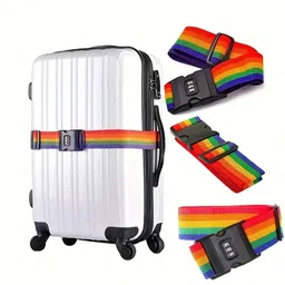 Dayalu Luggage Suitcase Straps Set, with Quick Release Password Buckle Adjustable Travel Trolleys and All Kind of Luggages Packing Belt, Protect Your Luggage Nylon Rainbow (4 Pcs, Lock) image 5