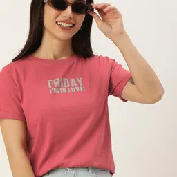 patche Women Printed Round Neck Pure Cotton Pink T-Shirt-picture-25