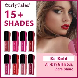 CurlyTales Set of 4 Lightweight & Waterproof True Matte Liquid Lipsticks 3 ml Each-Magenta 04 - Cherry Red 07 - Pink Nude 08 - Nude 09 image 3