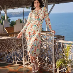 purvaja Women A-line Green Midi/Calf Length Dress image 1