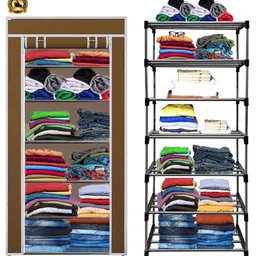 saintwod 6 Shelf Foldable Collapsible Wardrobe Storage Organizer Almirah Cloth Rack Carbon Steel Collapsible Wardrobe image 1