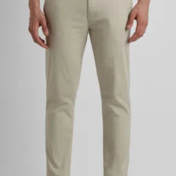 peter england Men Slim Fit Beige Cotton Blend Trousers image 1