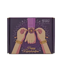 Sukkhi Rakhi Men Set Of 3 Gold-Plated White & Red Stone-Studded With Roli Chawal & Greeting Card image 3